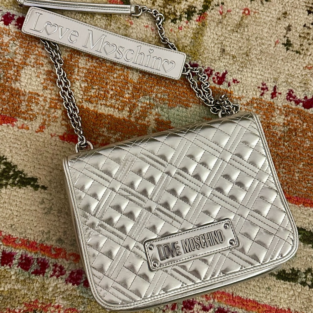 LOVE Moschino Silver Purse Bag with Chain